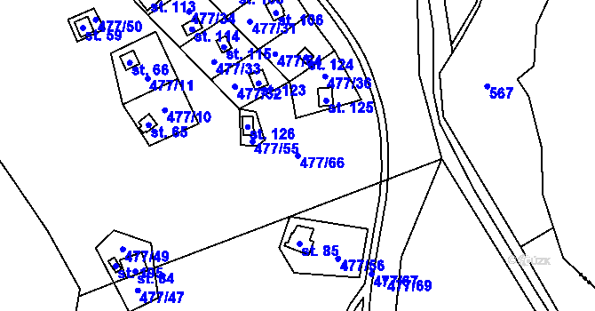 Parcela st. 477/66 v KÚ Hryzely, Katastrální mapa