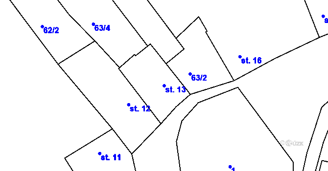 Parcela st. 13 v KÚ Radlice u Barchovic, Katastrální mapa