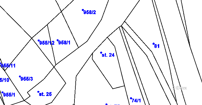 Parcela st. 24 v KÚ Radlice u Barchovic, Katastrální mapa