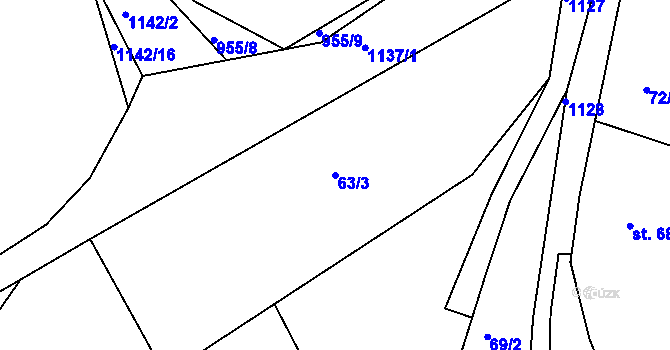 Parcela st. 63/3 v KÚ Radlice u Barchovic, Katastrální mapa