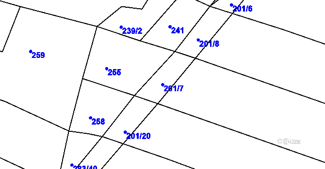 Parcela st. 201/7 v KÚ Radlice u Barchovic, Katastrální mapa