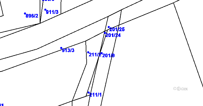 Parcela st. 201/9 v KÚ Radlice u Barchovic, Katastrální mapa