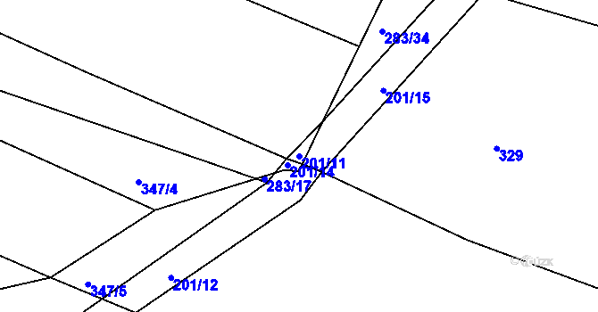 Parcela st. 201/11 v KÚ Radlice u Barchovic, Katastrální mapa