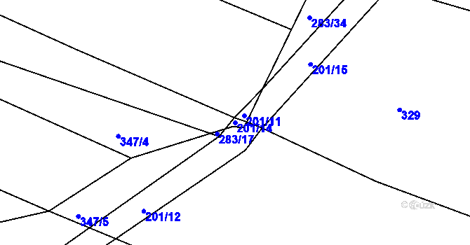 Parcela st. 201/14 v KÚ Radlice u Barchovic, Katastrální mapa