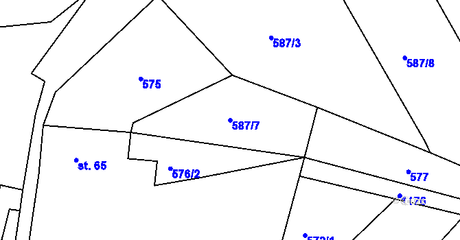 Parcela st. 587/7 v KÚ Radlice u Barchovic, Katastrální mapa