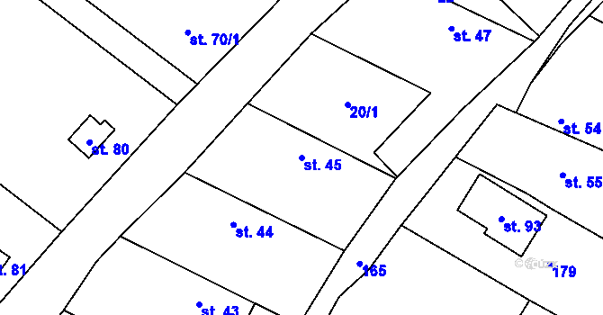 Parcela st. 45 v KÚ Barchůvek, Katastrální mapa
