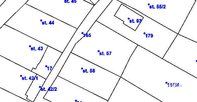 Parcela st. 57 v KÚ Barchůvek, Katastrální mapa
