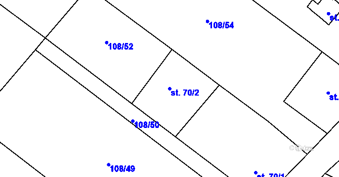 Parcela st. 70/2 v KÚ Barchůvek, Katastrální mapa