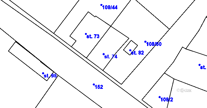 Parcela st. 74 v KÚ Barchůvek, Katastrální mapa