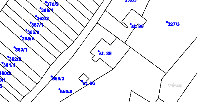 Parcela st. 89 v KÚ Bartoňov, Katastrální mapa