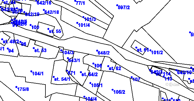 Parcela st. 648/2 v KÚ Bartoňov, Katastrální mapa