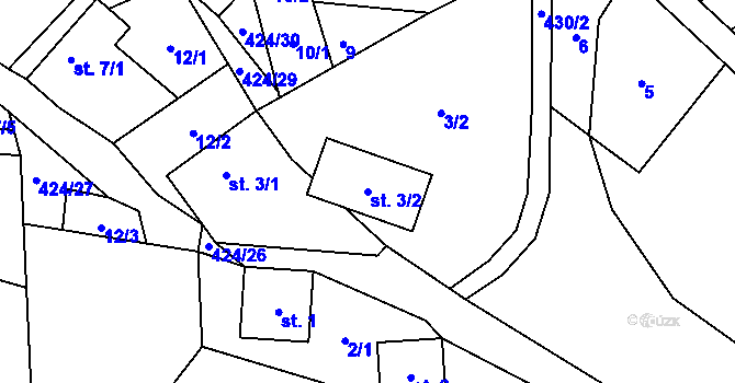 Parcela st. 3/2 v KÚ Radomilov, Katastrální mapa