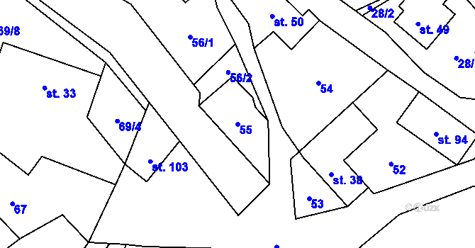 Parcela st. 55 v KÚ Radomilov, Katastrální mapa