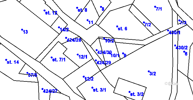 Parcela st. 424/30 v KÚ Radomilov, Katastrální mapa