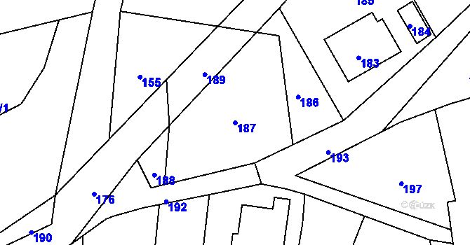 Parcela st. 187 v KÚ Bartošovice, Katastrální mapa