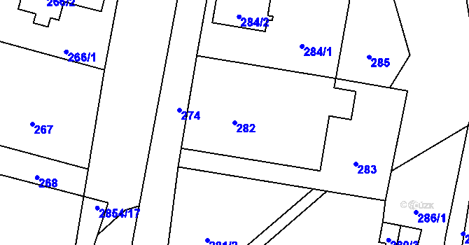 Parcela st. 282 v KÚ Bartošovice, Katastrální mapa