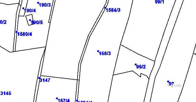 Parcela st. 158/3 v KÚ Vrchní Orlice, Katastrální mapa