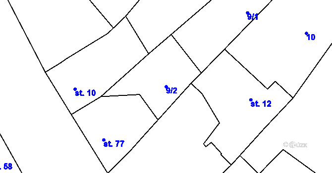 Parcela st. 9/2 v KÚ Bařice, Katastrální mapa