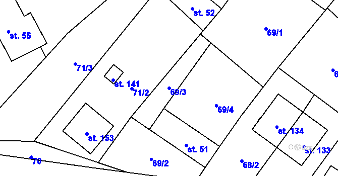Parcela st. 69/3 v KÚ Bařice, Katastrální mapa