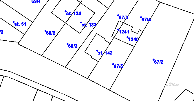 Parcela st. 142 v KÚ Bařice, Katastrální mapa