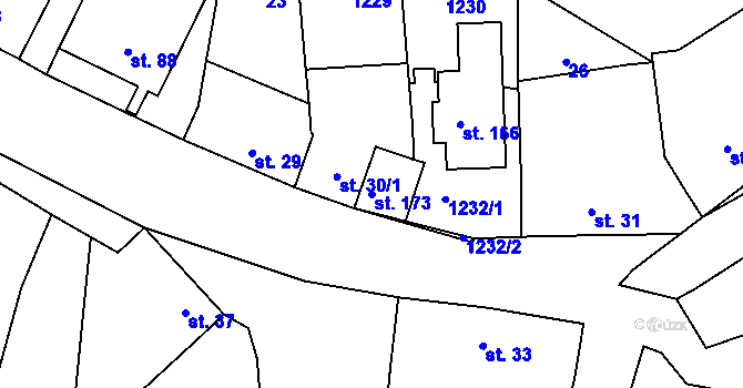 Parcela st. 173 v KÚ Bařice, Katastrální mapa
