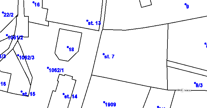 Parcela st. 7 v KÚ Velké Těšany, Katastrální mapa