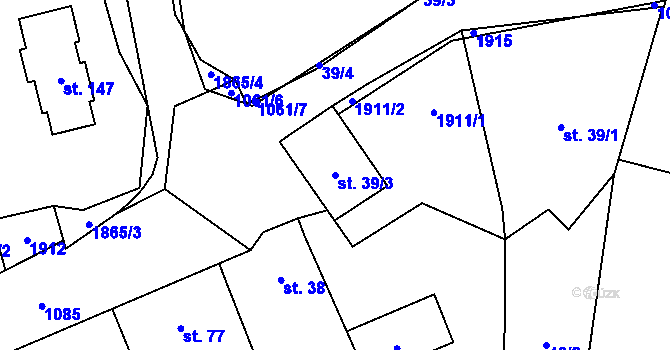 Parcela st. 39/3 v KÚ Velké Těšany, Katastrální mapa