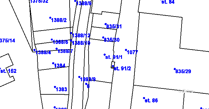 Parcela st. 91/1 v KÚ Velké Těšany, Katastrální mapa