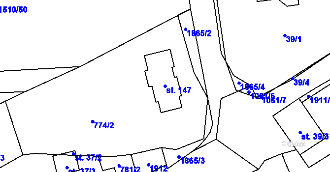 Parcela st. 147 v KÚ Velké Těšany, Katastrální mapa