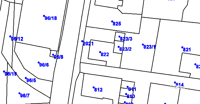 Parcela st. 822 v KÚ Baška, Katastrální mapa