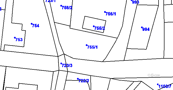 Parcela st. 755/1 v KÚ Baška, Katastrální mapa