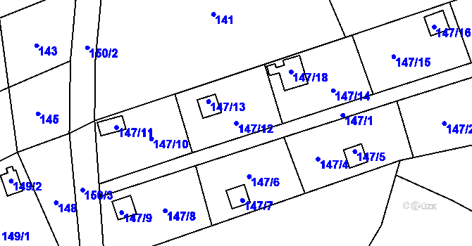 Parcela st. 147/12 v KÚ Hodoňovice, Katastrální mapa