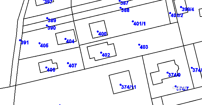Parcela st. 402 v KÚ Hodoňovice, Katastrální mapa