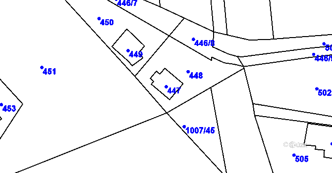 Parcela st. 447 v KÚ Hodoňovice, Katastrální mapa
