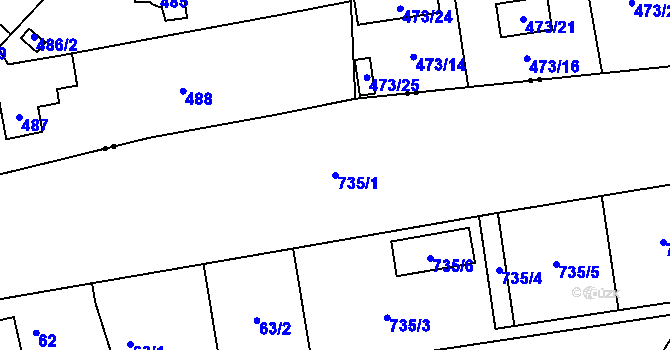 Parcela st. 735/1 v KÚ Hodoňovice, Katastrální mapa