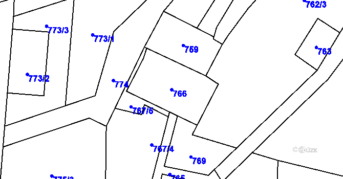 Parcela st. 766 v KÚ Hodoňovice, Katastrální mapa