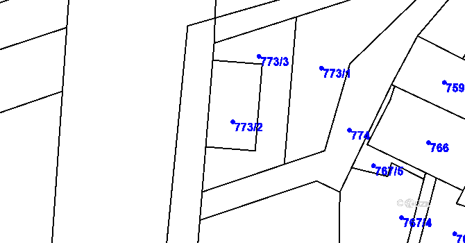 Parcela st. 773/2 v KÚ Hodoňovice, Katastrální mapa