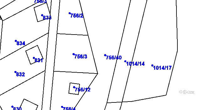 Parcela st. 756/40 v KÚ Hodoňovice, Katastrální mapa