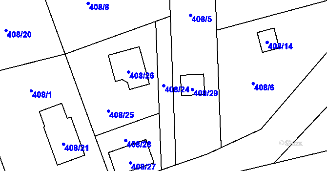 Parcela st. 408/24 v KÚ Hodoňovice, Katastrální mapa