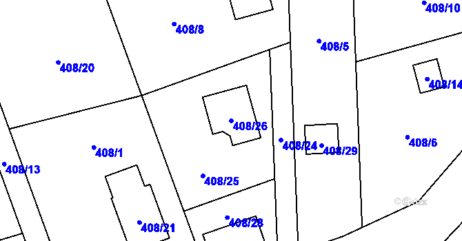 Parcela st. 408/26 v KÚ Hodoňovice, Katastrální mapa