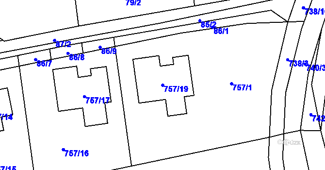 Parcela st. 757/19 v KÚ Hodoňovice, Katastrální mapa