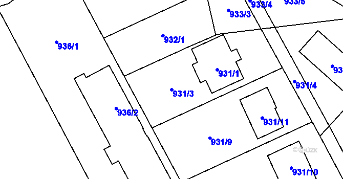 Parcela st. 931/3 v KÚ Kunčičky u Bašky, Katastrální mapa