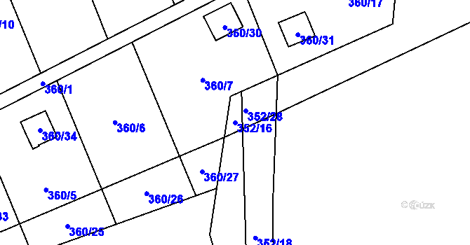 Parcela st. 352/16 v KÚ Kunčičky u Bašky, Katastrální mapa