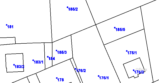 Parcela st. 185/4 v KÚ Kunčičky u Bašky, Katastrální mapa