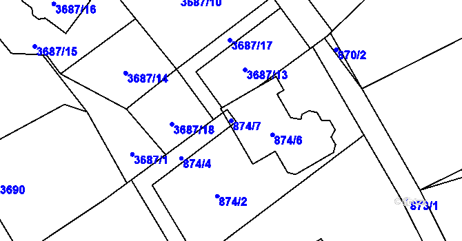 Parcela st. 874/7 v KÚ Kunčičky u Bašky, Katastrální mapa