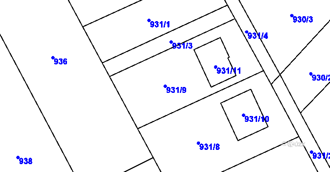 Parcela st. 931/9 v KÚ Kunčičky u Bašky, Katastrální mapa