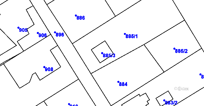 Parcela st. 885/3 v KÚ Kunčičky u Bašky, Katastrální mapa