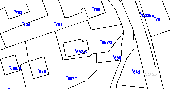 Parcela st. 687/2 v KÚ Kunčičky u Bašky, Katastrální mapa