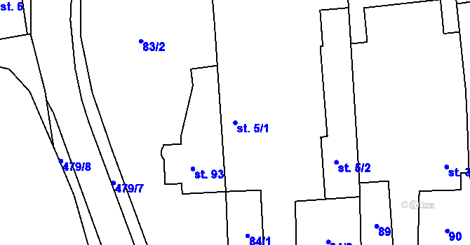 Parcela st. 5/1 v KÚ Bašnice, Katastrální mapa