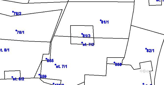 Parcela st. 7/2 v KÚ Bašnice, Katastrální mapa